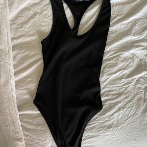 Simple Black Body Suit - Ribbed